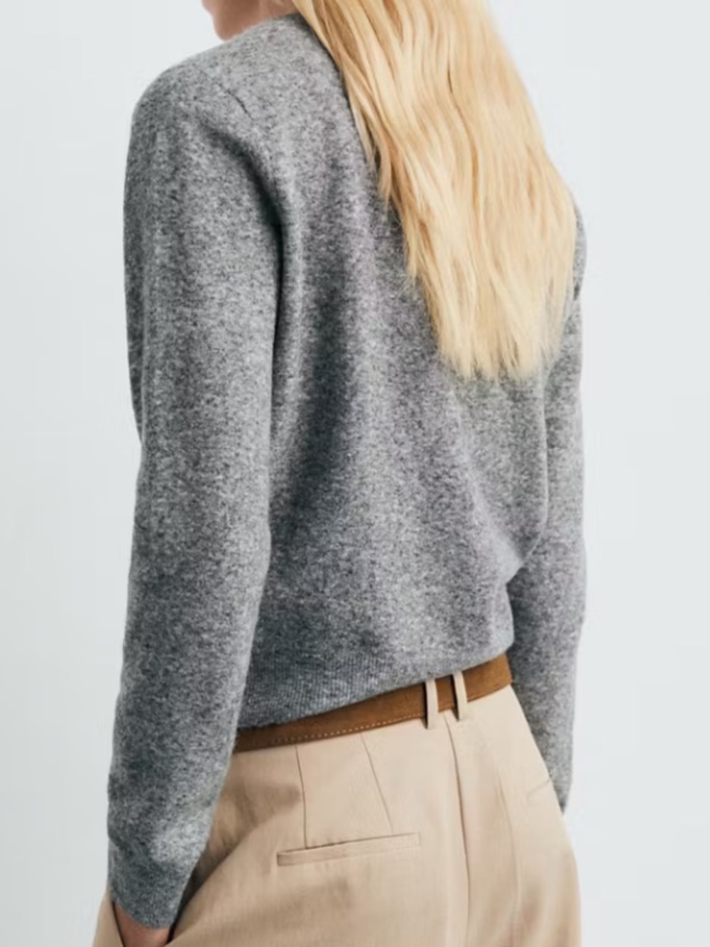 Mango Gray V-Neck Bow-Button Cardigan V-NECK WOOL-BLEND CARDIGAN 5808 - Picture 4 of 5
